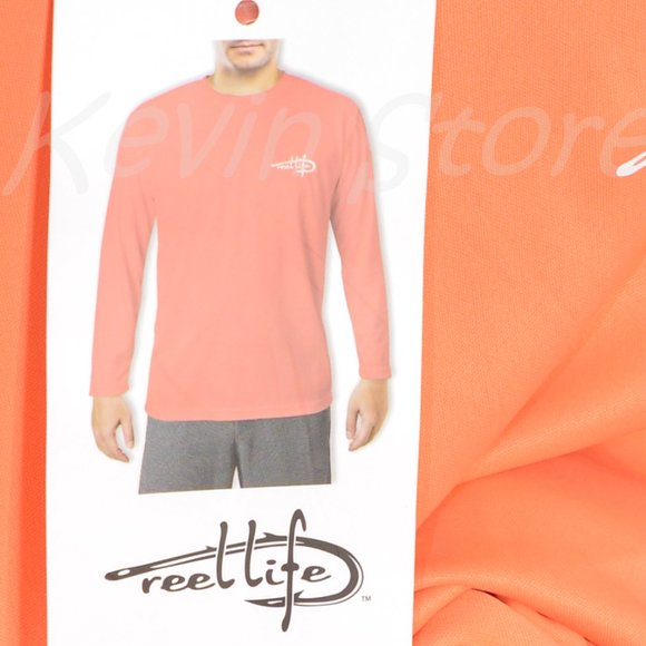 size Large Orange Reel Life Men's Long Sleeve UV Tee - Picture 6 of 7
